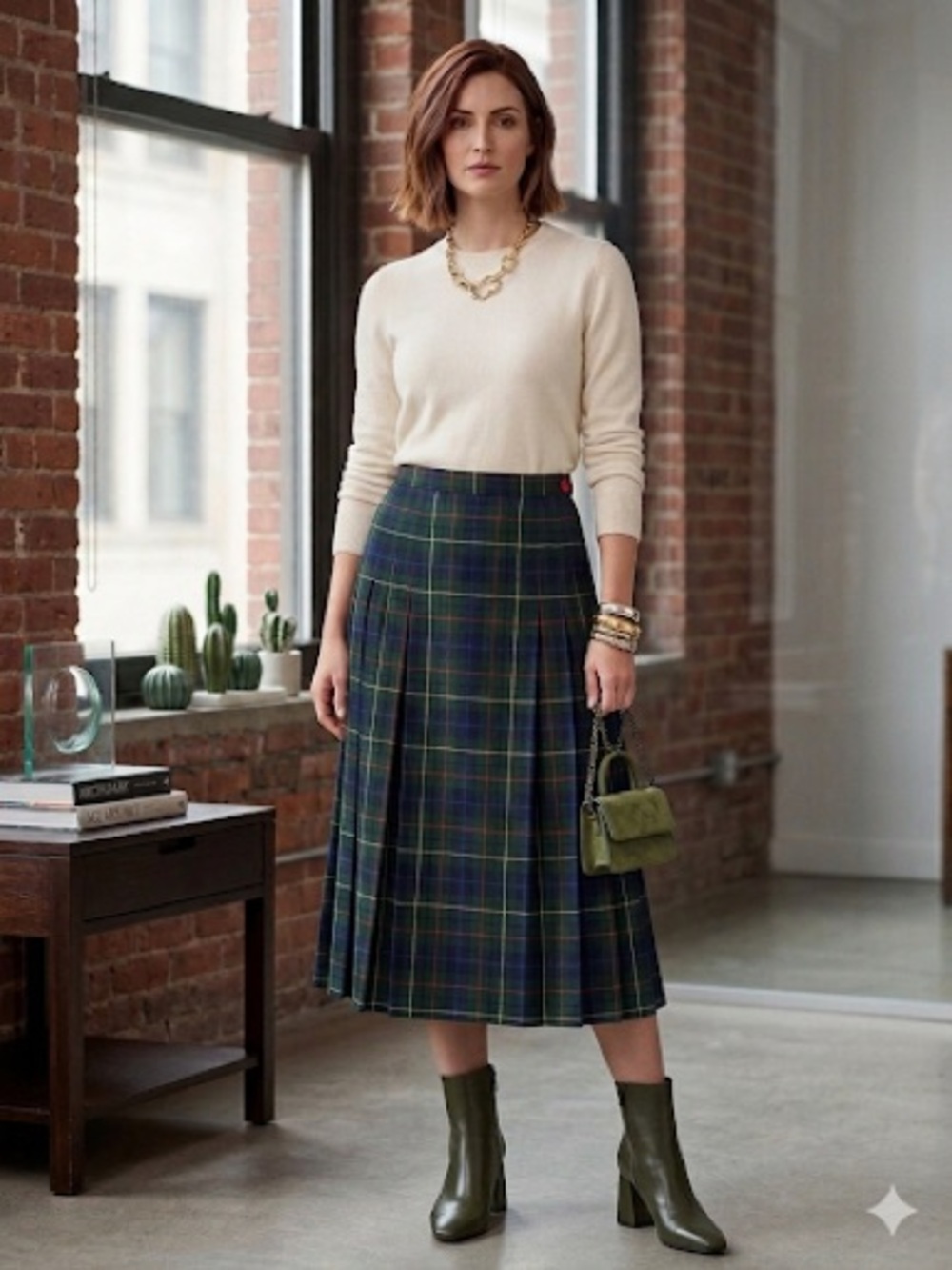 Vintage Pendleton Green and Blue Tartan Pleated Skirt size 4 virgin wool